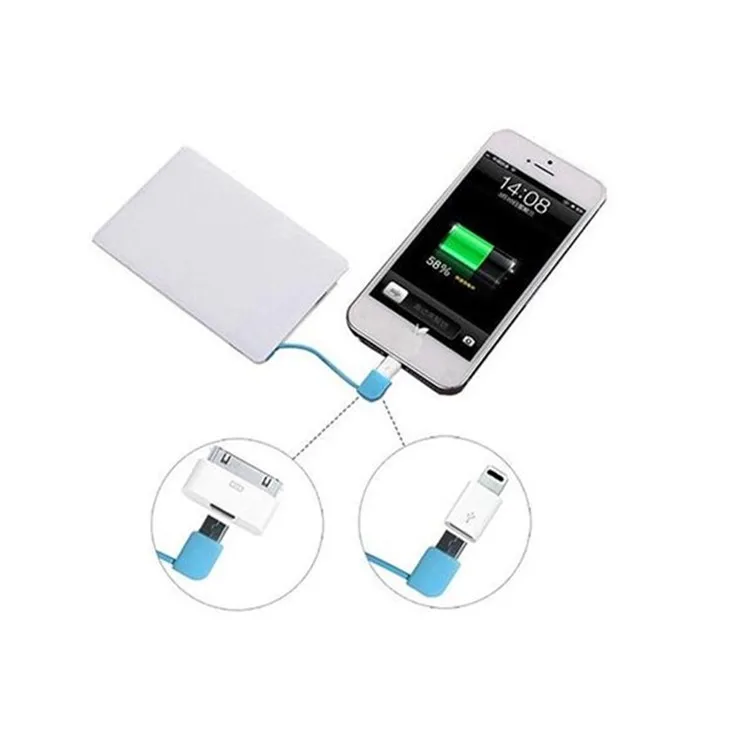 
Super slim card powerbank built in cable credit card size power bank OEM logo promotion power banks 2600mah 5000 mah 