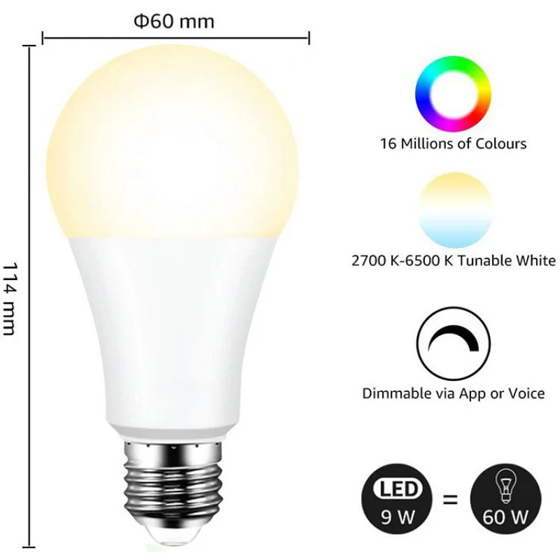 2022 New Zigbee Smart Bulb Alexa Voice Control Dimming Color 6w Bulb support 7 colors