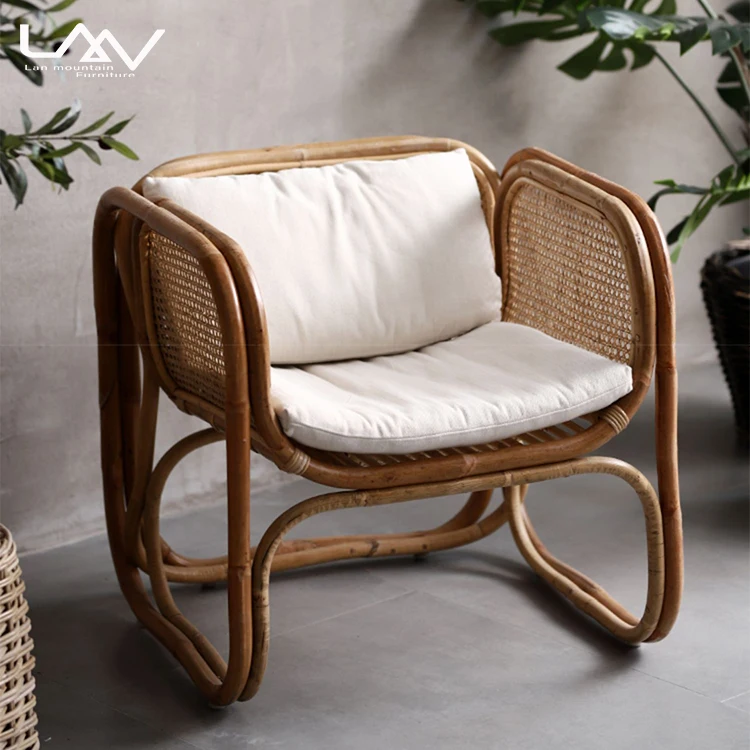 Simple nordic style garden balcony patio Lounge chair furniture wooden armrest rattan / wicker sofa chair set