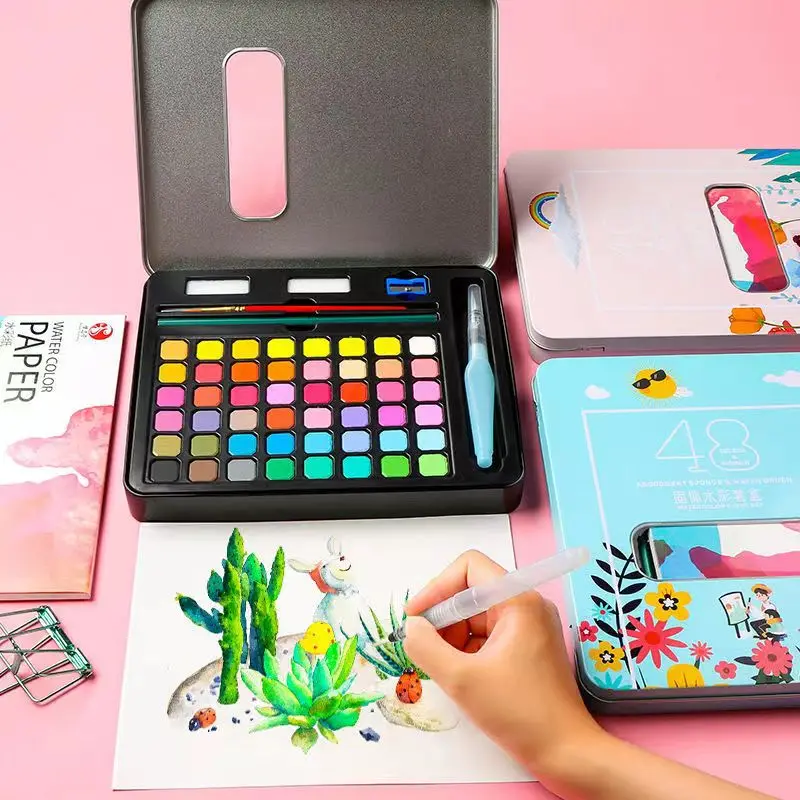 Wholesale 24/36/48 Colors Watercolor Paint Sets Solid Watercolour Paint Watercolor Pigment School Painting Drawing Art Supplies