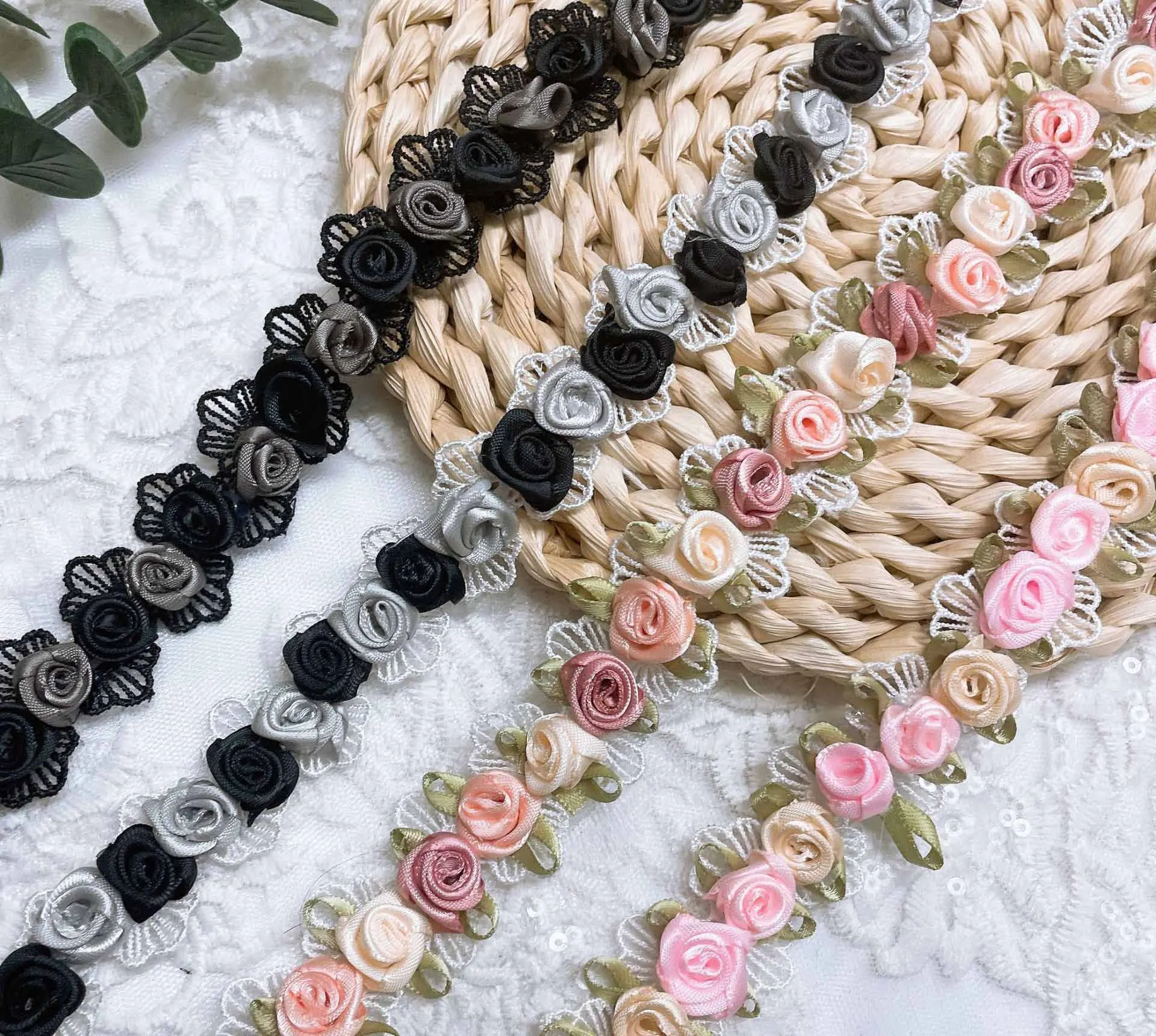 JFL021 Flower Lace Handmade Diy Rose Clothing Accessories embroidery Lace Trim Water Soluble