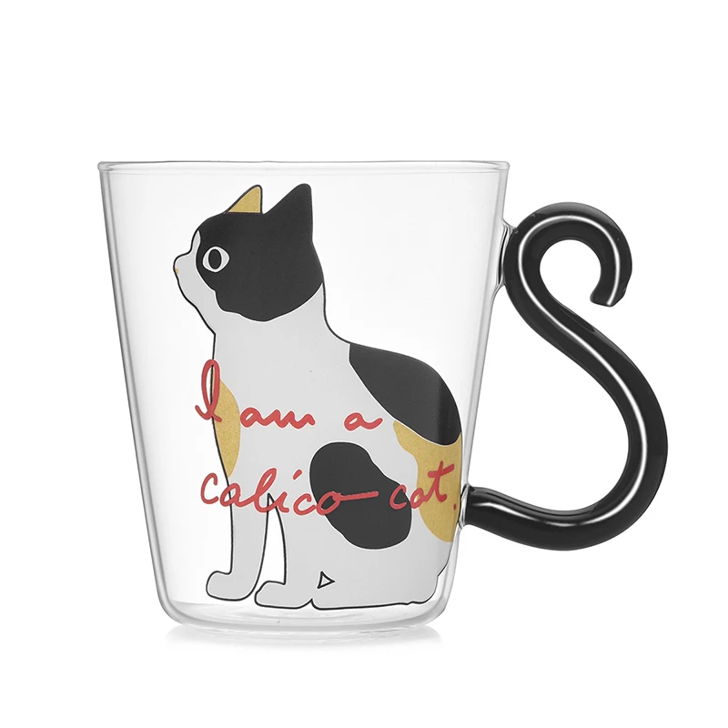 Cute 250ml Glass Mug with Cat Tail Handle Nihonn Japanese Style Cartoon Cat Design for Home Gift Accessory for Kids Students