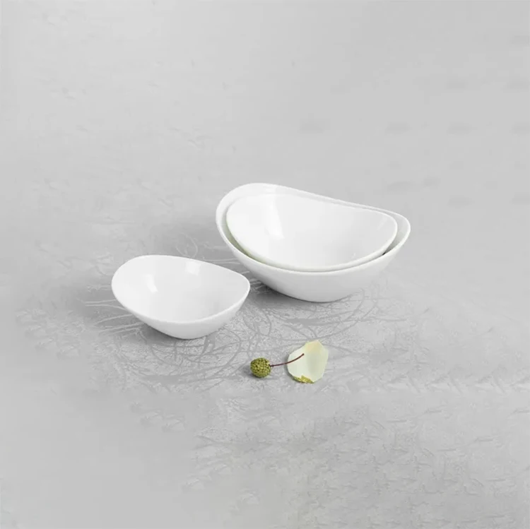 Unique custom logo shape design restaurant dinnerware white salad oval ceramic fruit bowl