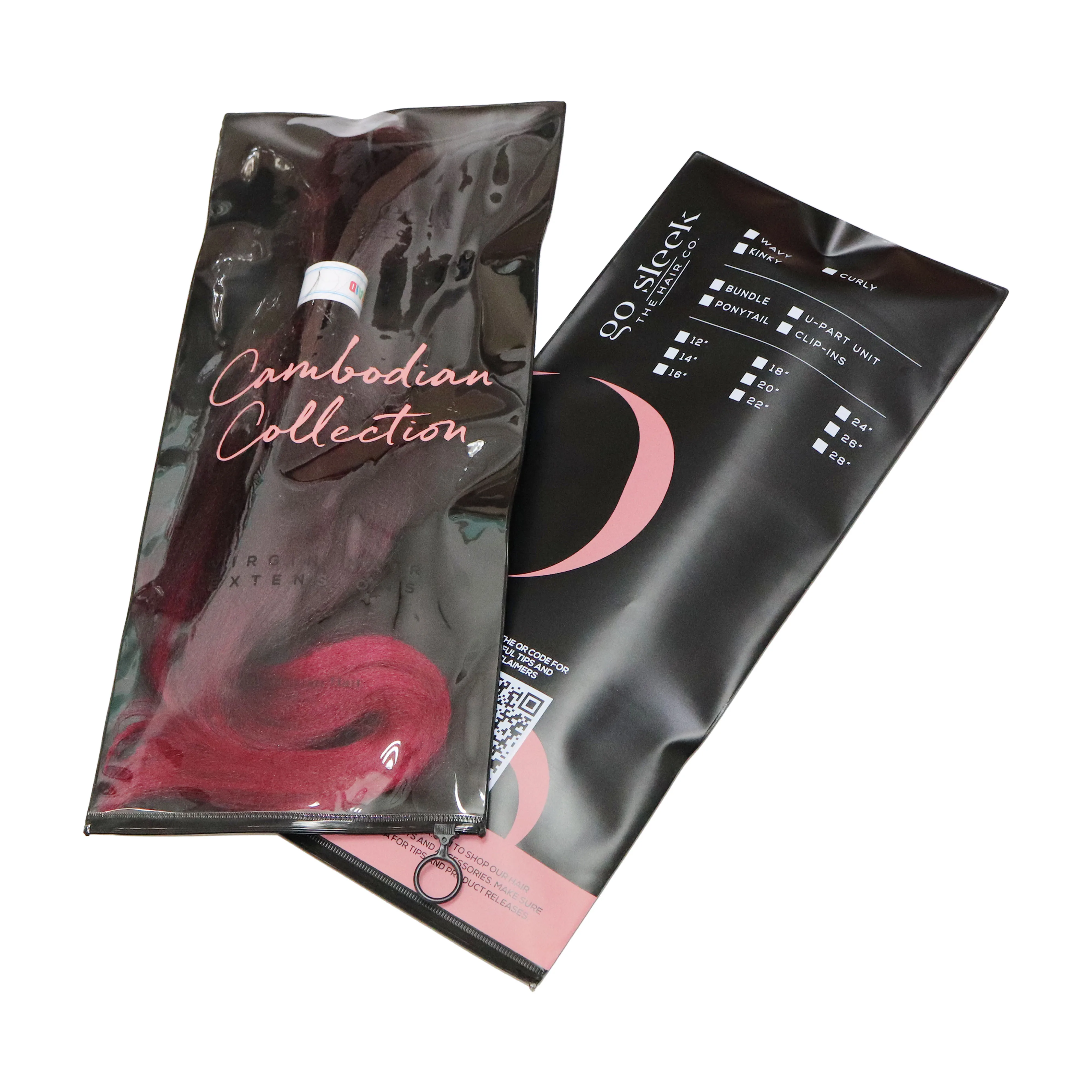 Wholesale Branded Plastic Hair Zipper Packaging Bag Clear Vinyl PVC Ziplock Pouch For Hair Extensions