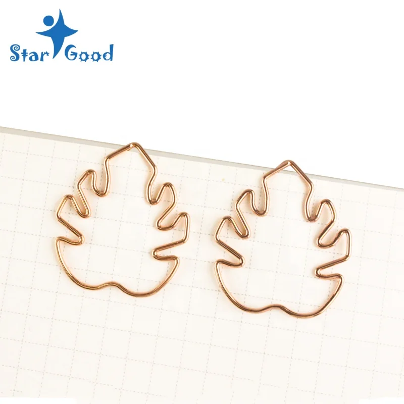 10pcs per box  rose gold Monstera shape paper clips Bookmark clips for office school students