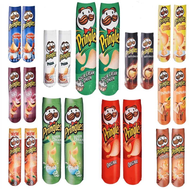 
Custom Wholesale Cartoon Anime Animal 3D Socks Potato Chips Puffed Food Tube Stockings Thermal Transfer Printed Women Sock 