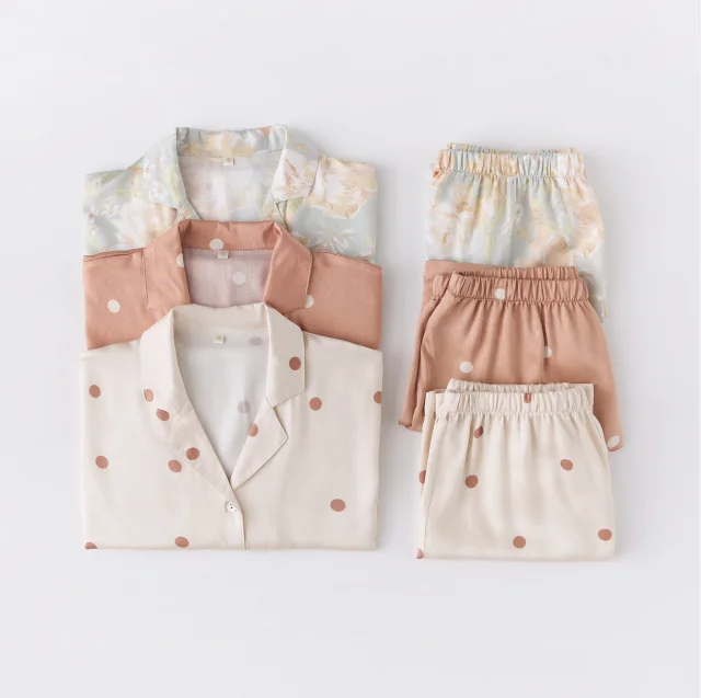 custom fashion sleepwear viscose short sleeve spring  autumn floral print pajamas set for women