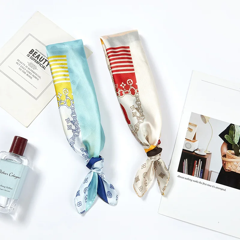 Chinese multi colorful fashionable large square lady silk scarf hair silk bandana for girls