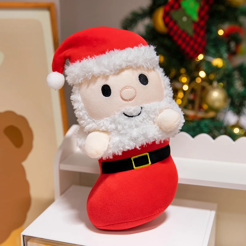 Wholesale plush stuffed custom christmas tree stockings toy soft customized caped penguin elf red christmas stockings plush toy