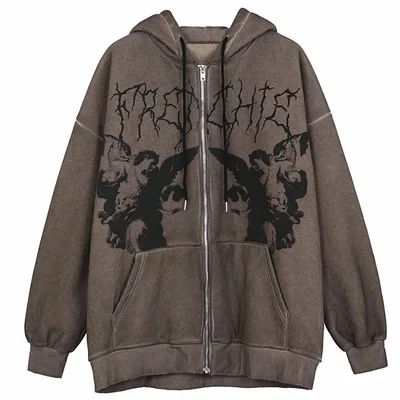 Hoodie Angel Fairy Grunge Dark Print Jacket Women Hip-hop Streetwear Harajuku Anime Hoodies Coat Autumn Zipper Girl Punk