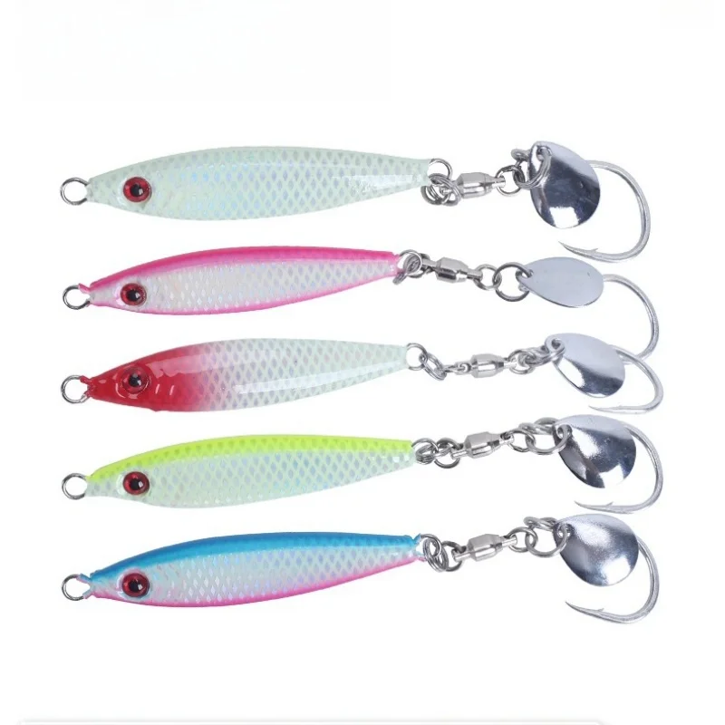 Wholesale 30g/40g/60g/80g 3d eyes luminous chubby jigging lead fish lure rotating sequin with barbed hook for fish