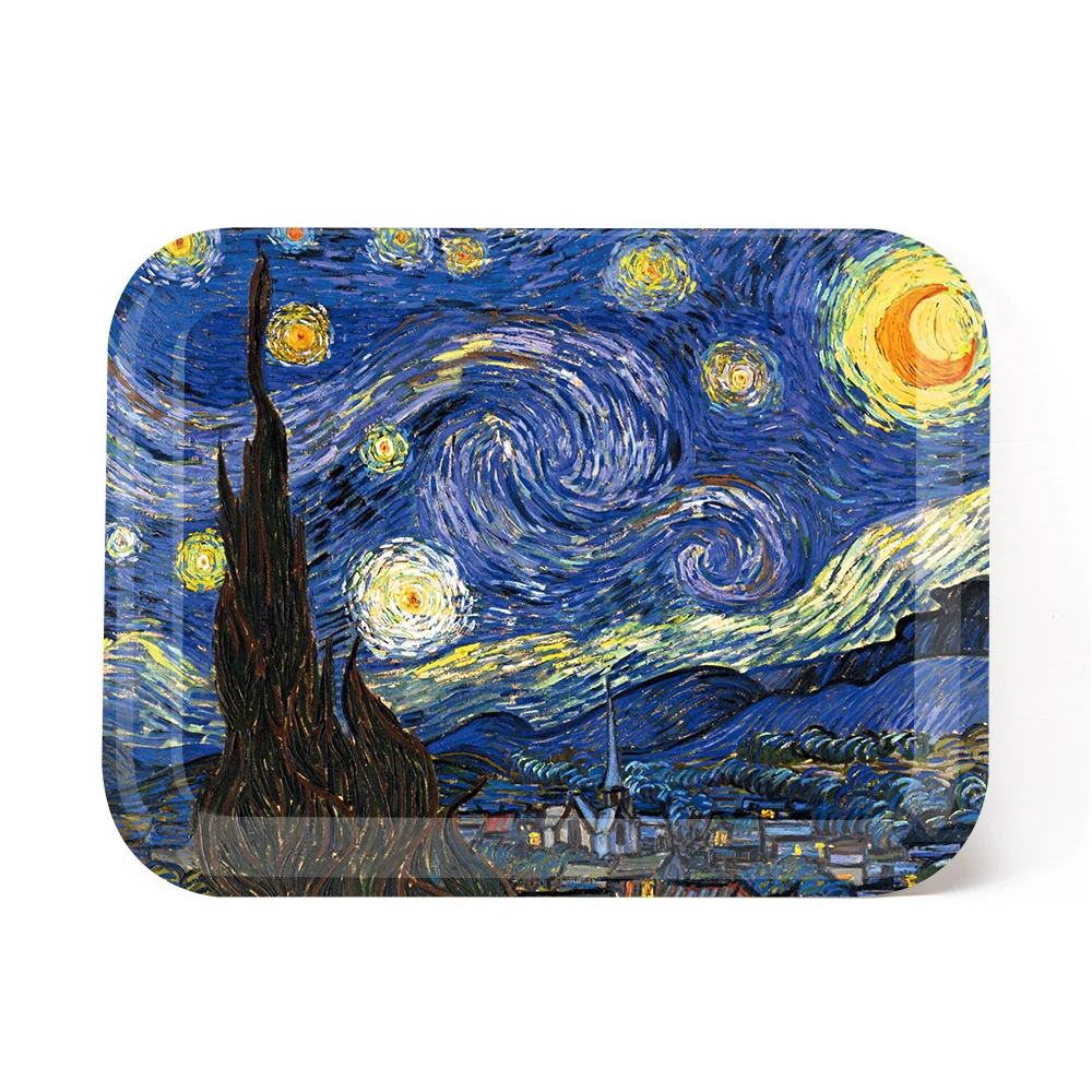 Van Gogh plastic trays set custom logo serving melamine tray cake food tray
