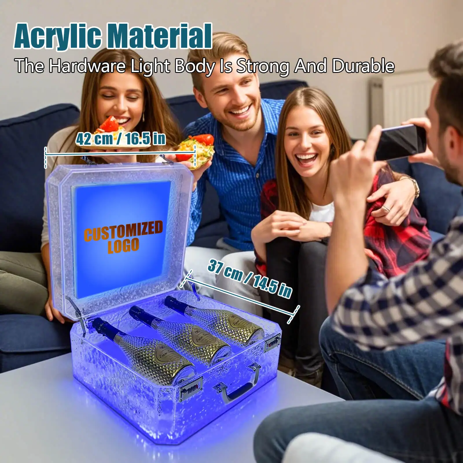 Custom Colorful Acrylic 3-Bottle Carry Case Durable Stylish Roller Bottle Display Champagne Parties Nightclubs LED Light Source