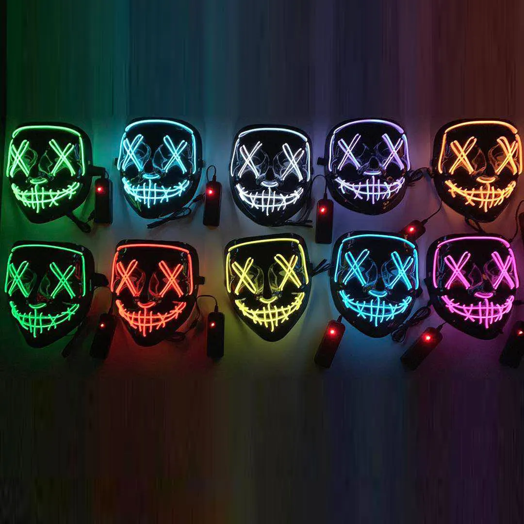 2022 Hot Sale Halloween Mask LED Glowing Mask Black Words Halloween LED Masks With Blood Horror Facepiece