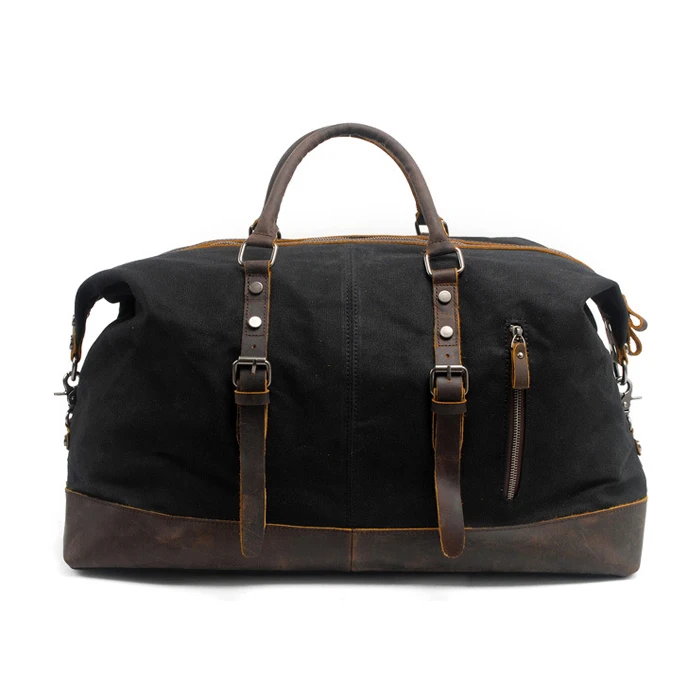 Hot sale  Waxed canvas with crazy horse leather duffel bag large waterproof travel bag for weekend
