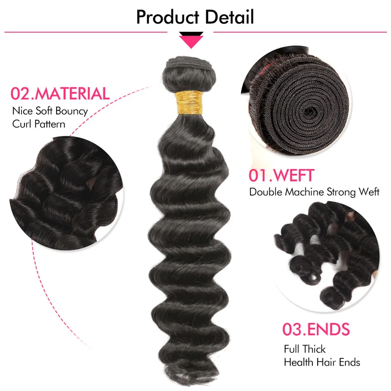 Loose Deep Wave Remy Human Hair Brazilian Hair Weave Bundles With Closure Peruvian Hair Bundles 4 pieces