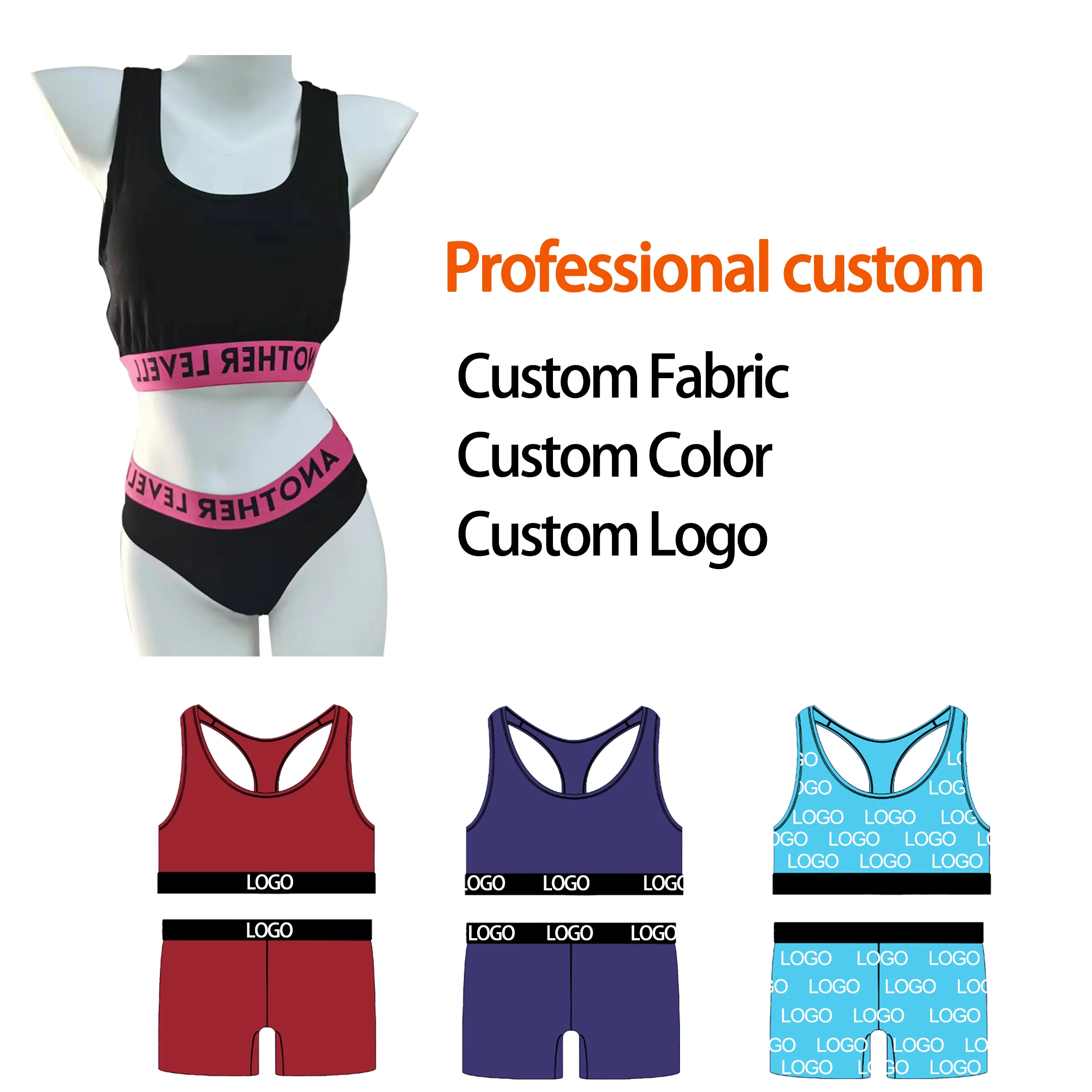 Women V Neck Bra And Thong Brief Panties Set Custom Logo Two-piece Sexy Lingerie Set