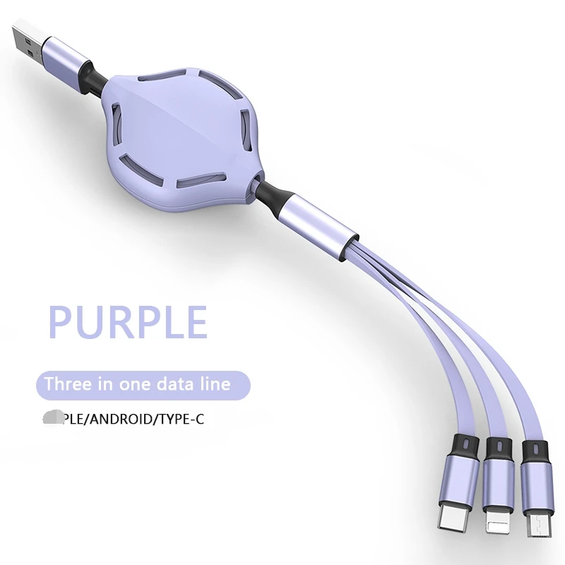 Быстрая зарядка 3 в 1 нейлоновый Плетеный Usb Type C кабель передачи данных ТПЭ + Abs Материал Силикон Телескопический три в одной линии