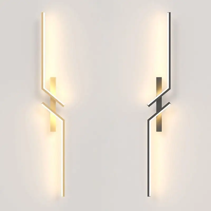 Minimalist Gold Black Luxury Linearity Sconce Lamp TV Background Wall LED Bedside Wall Lamp Indoor Rechargeable Wall Light