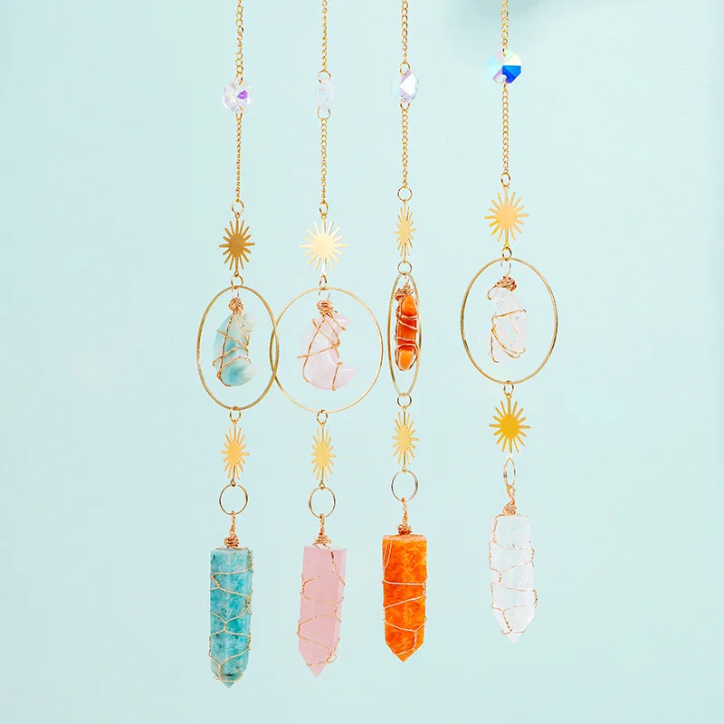 Wind Chimes Unique Moon Sun Raw Stones Wind Chimes for Indoor Outdoor Stone Decoration Figurine for Home and Garden