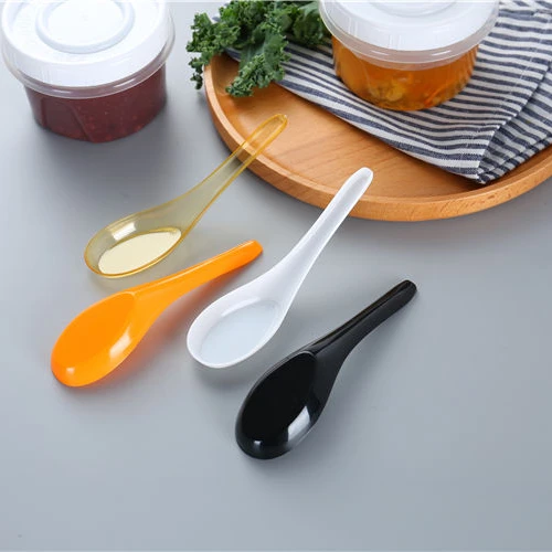 Plastic Chinese Disposable Black Yellow Soup Spoon