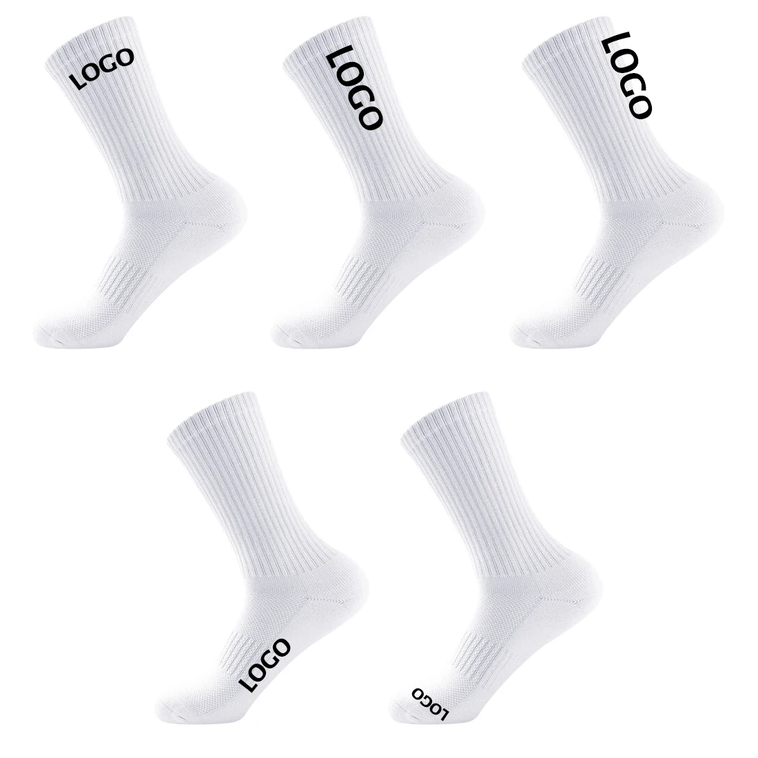 Blank Solid Cotton Cushion Terry Sole Crew Running Basketball Athletic Socks OEM Custom Letter Logo