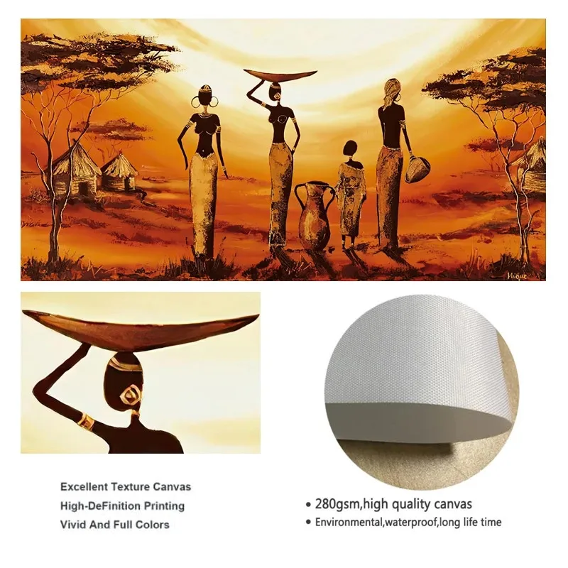 Home Decor Woman Classical Sunset Landscape Wall Prints  Posters Cuadros Pictures African Art Paintings Canvas