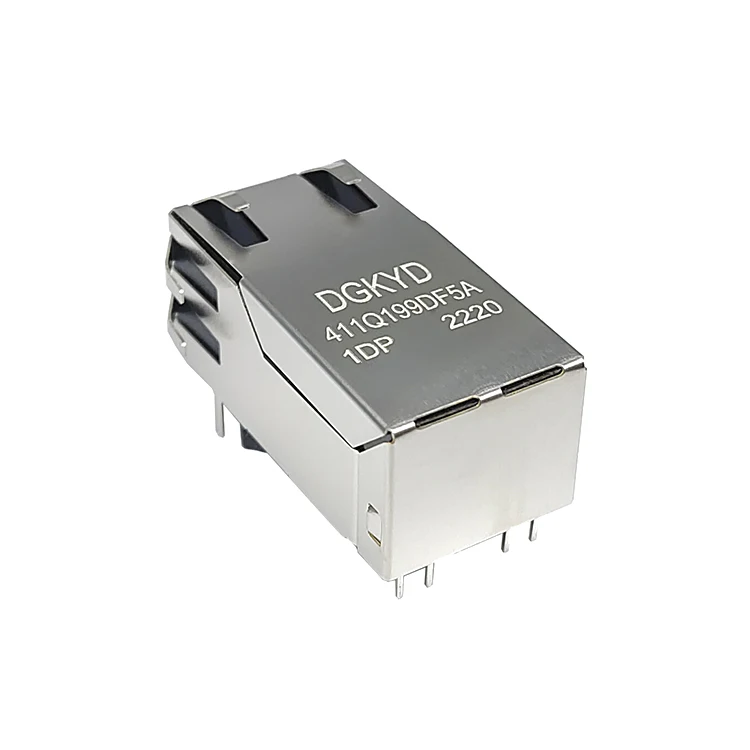 DGKYD411Q199DF5A1DP 6U RJ45 Network Connector Single Port POE+ Filter With Light Strip Shield PBT 12PIN