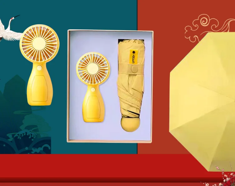 Sunday New product ideas 2022 Summer Fan umbrella promotional gifts set customize logo Corporate Gift for women
