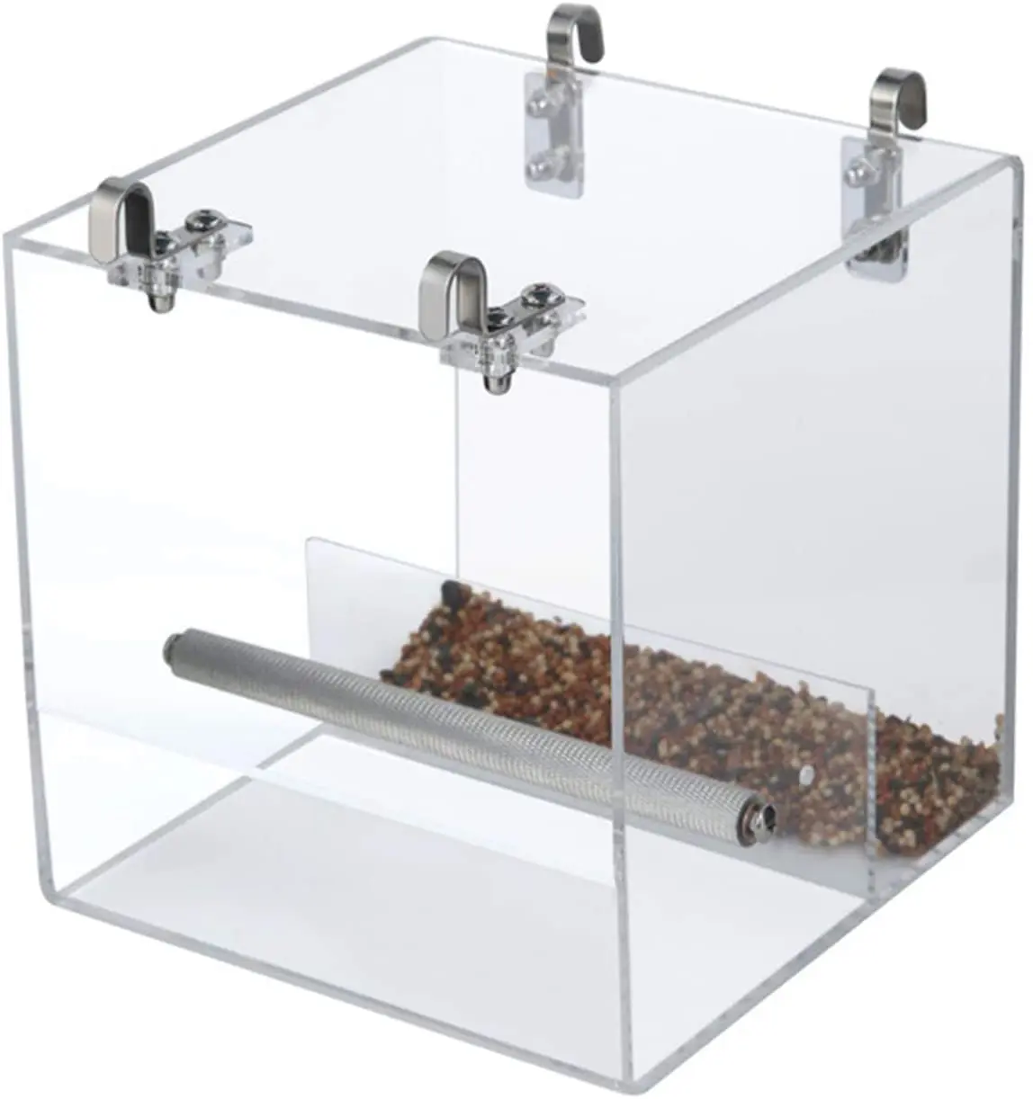 Clear Acrylic Automatic Bird Feeder No Mess Bird Cage Pet Feeder Seed Food Container  Large Clean Seed Bird Feeder