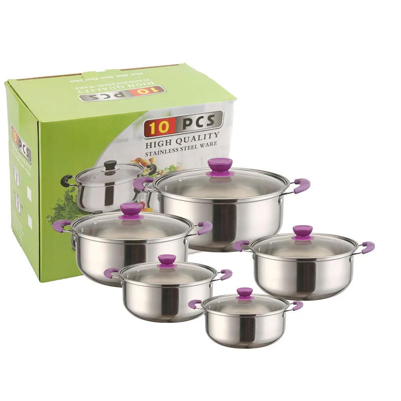 10 Piece Wholesale Kitchen Ware Stock Pot gold handle Stainless Steel Cooking soup Pot Cookware Set