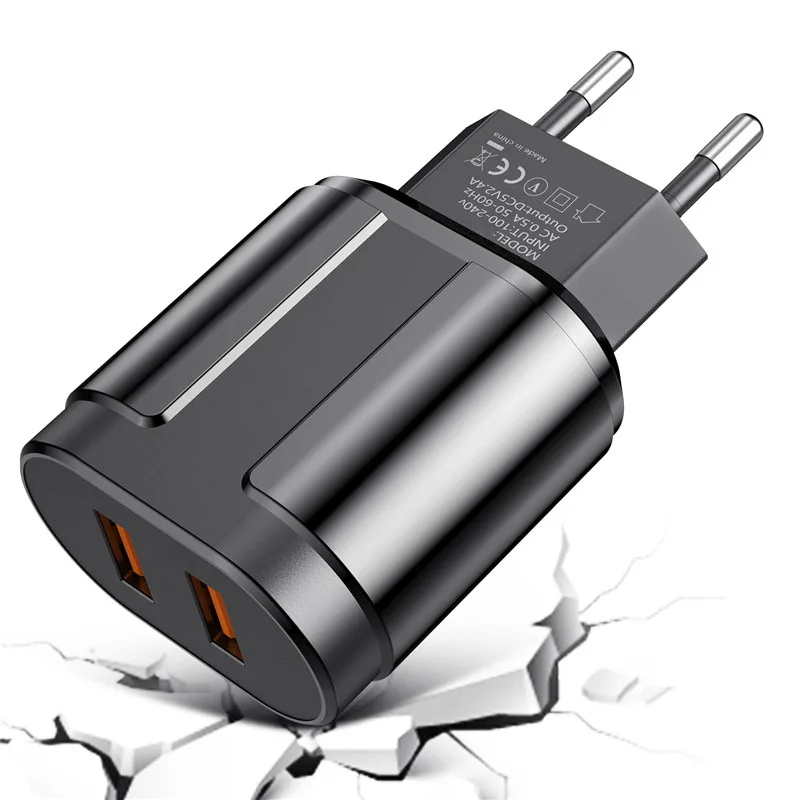 5v 2.4a Portable Mobile Phone Custom Logo 2 Port Dual Usb Wall Charger For UK US EU