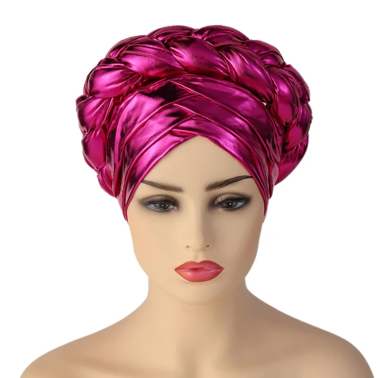 2022 New Design Muslim Women Turban Hats African Ethnic Style Hot stamping Turban Women Three-layer Braid Head Wrap Headtie Hats