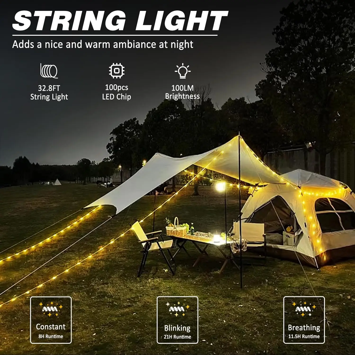 New LED lamp Rechargeable Hand Cranked Collection Camping Lantern With Led String Light Outdoor Decorative Lamp