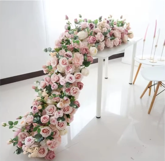 Flowers Table Autumn Row Runners Red Wedding Staircase Yellow Hydrangea Roses Table Garland For Ash 50Cm/100Cm Flower Runner