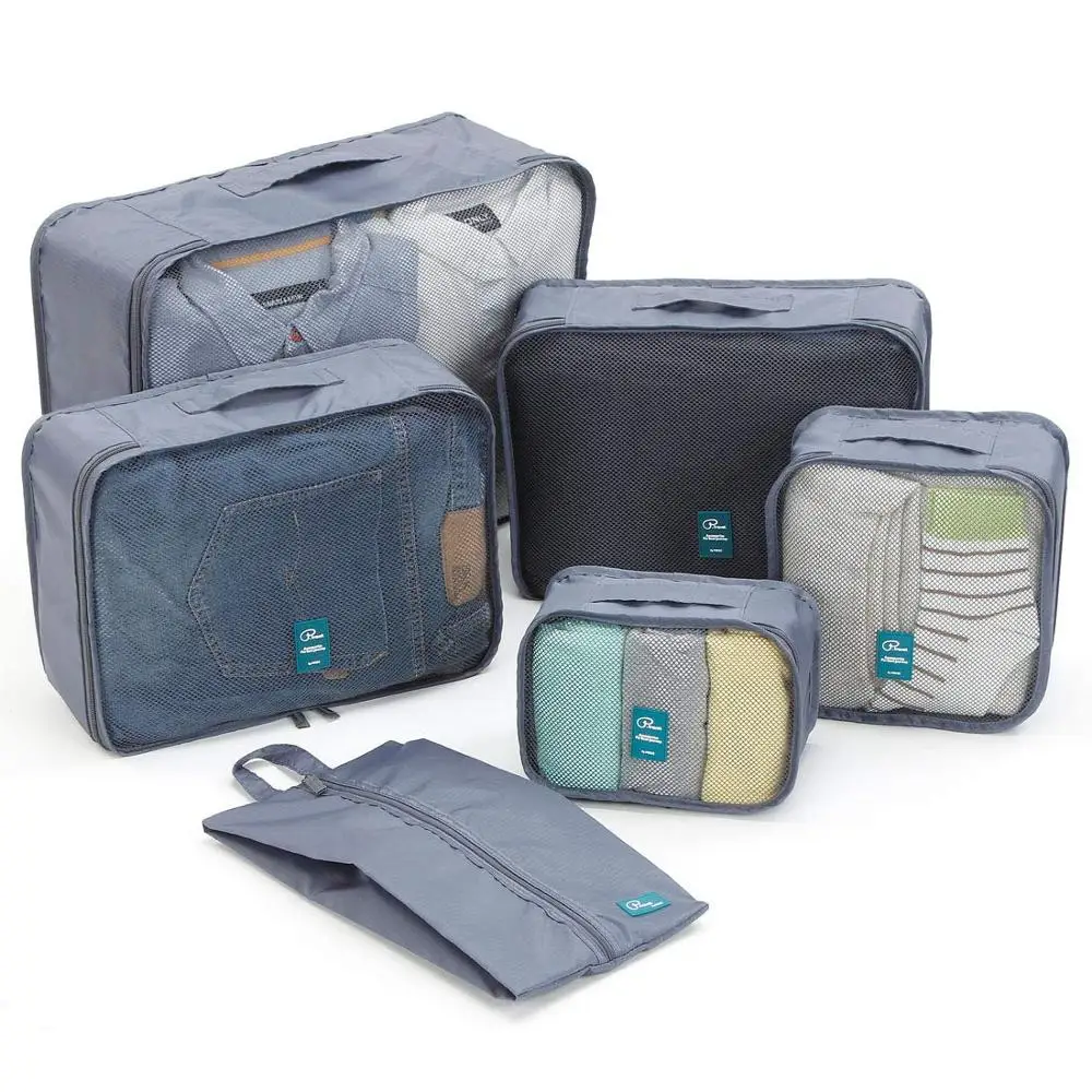 Private Label Lightweight Hot Cheap Luggage Trolley Bag Travel Compression Organizers 6 Set Packing Cubes With Shoes Bag