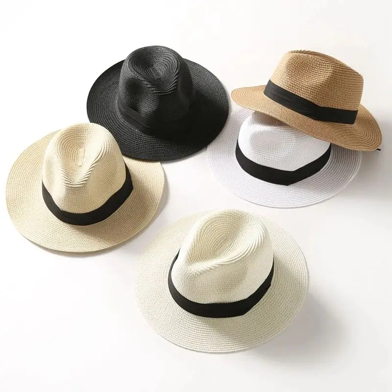 High Good Quality Plain Straw Large Wholesale Elegant Round Beach Folding Sombrero Straw Female Hat Summer s With Design