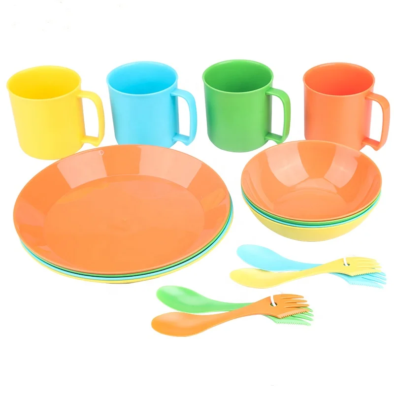 Picnic ware with mesh bag Outdoor tableware sets Plastic dinnerware set Plastic Picnic Set