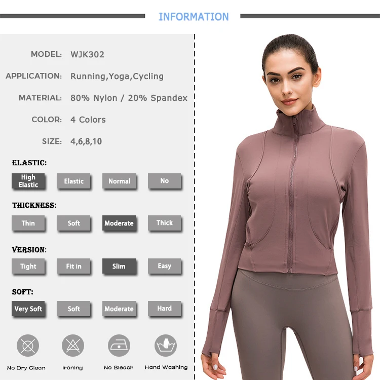 Latest Design Slim Sports Jacket Women High Collar Coat Thumb Holes 2 Pocket Design Women Sports Wear