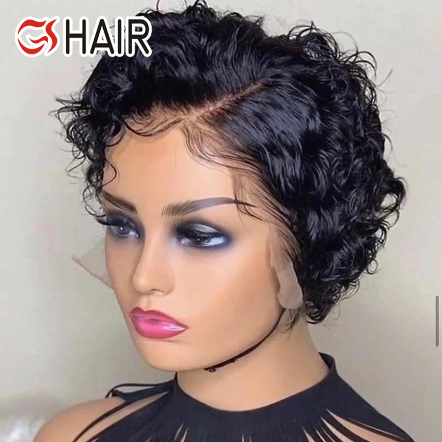 Free Shipping 100% Remy Raw Indian Hair Short Pixie Curly Human Hair Wig Bob Wigs 8 Inch Full Machine Made Pixie Wig