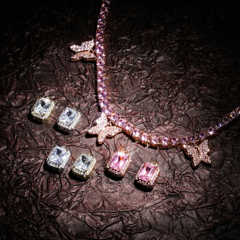 Custom  Adjustable Choker Necklace Charm Initial Butterfly Gemstone Tennis Chain Necklace