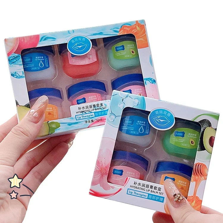 Moisturizing repairing Fade lip lines nature 6pcs Honey White Vaseline Sakura Avocado Rose Juicy peach Lip oil lip gloss kit
