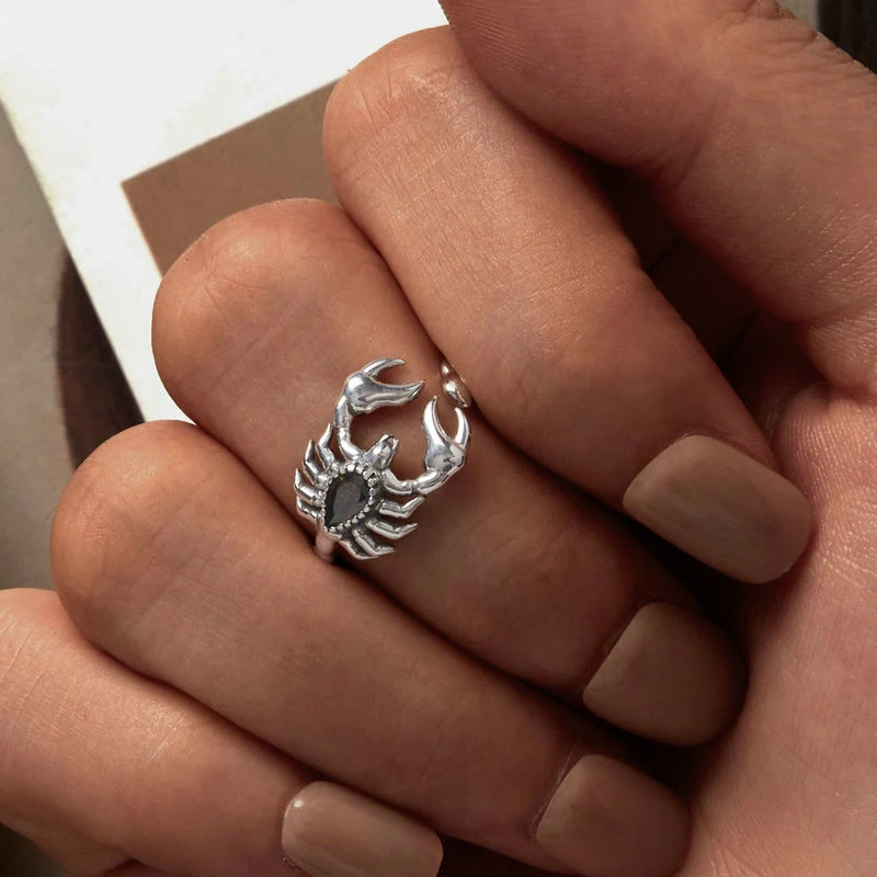 Dark Wind Retro Scorpion Opening Adjustable Engagement Ring women Personality 925 Sterling Silver Insect Premium Zircon  Rings