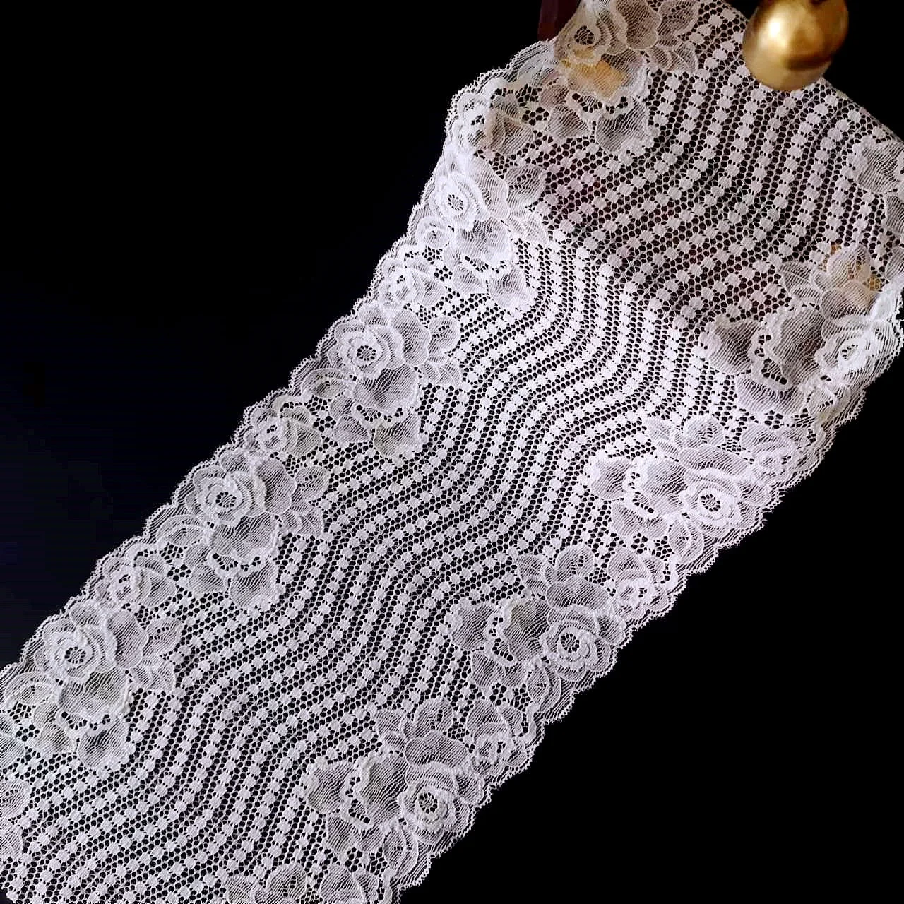 072159 Factory Customized Elastic White Bridal Dot Flower Laces Rich 21cm Trimming