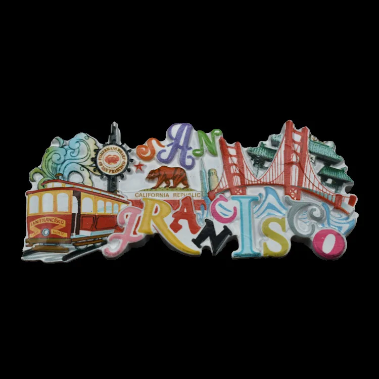 Wholesale custom printed San Francisco tourist souvenir epoxy resin cheap promotional refrigerator magnets