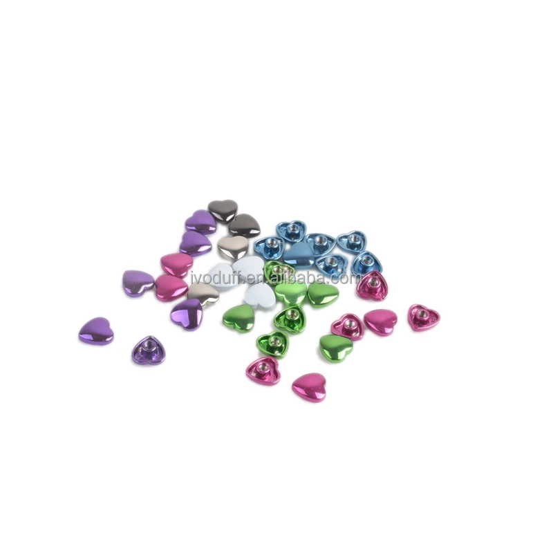Various Color 10mm Metal Heart Shape Handbag Garment Leather Screw Rivet Stud