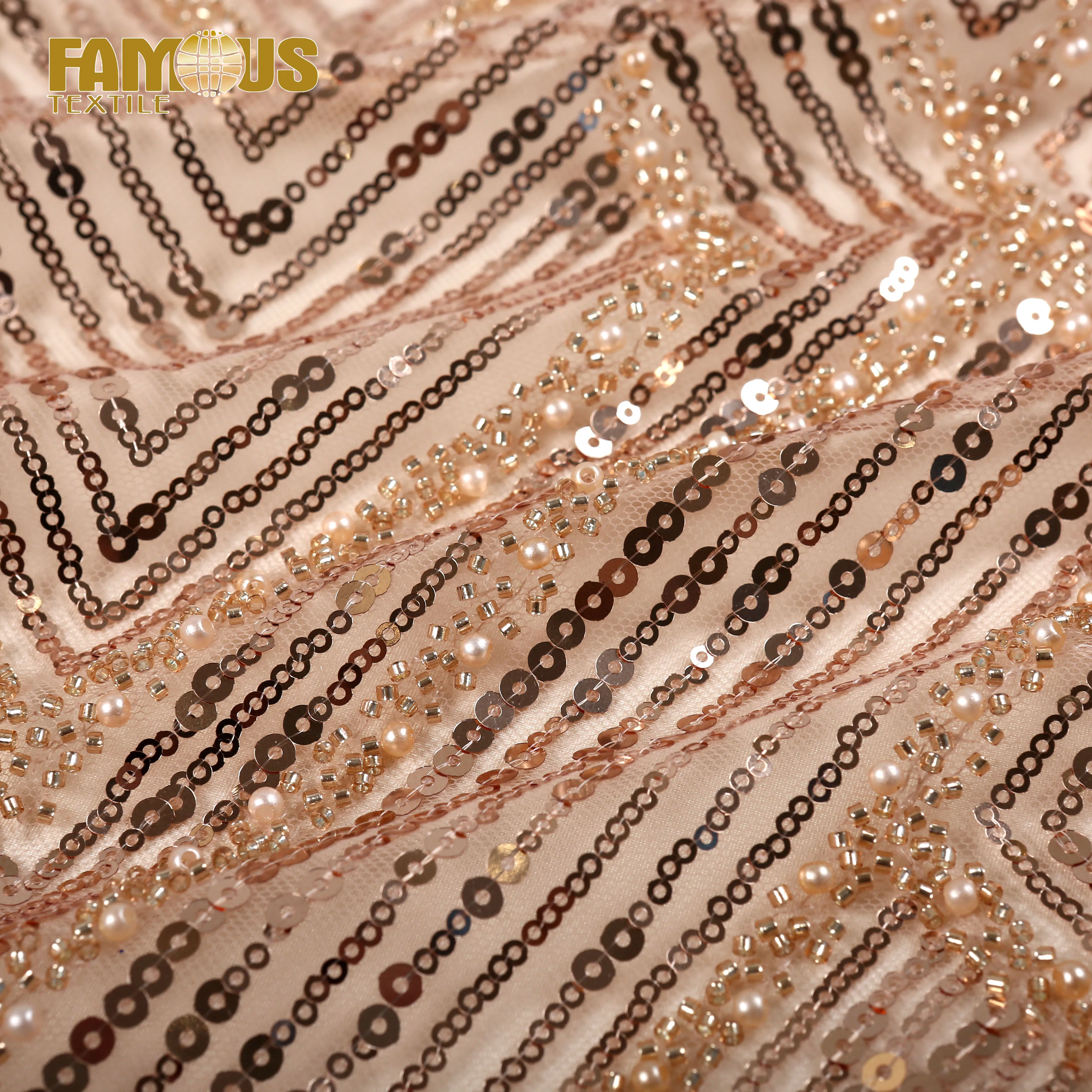 100% полиэстер машинная вышивка бусин золотые блестки кружевная сетчатая ткань для женского вечернего