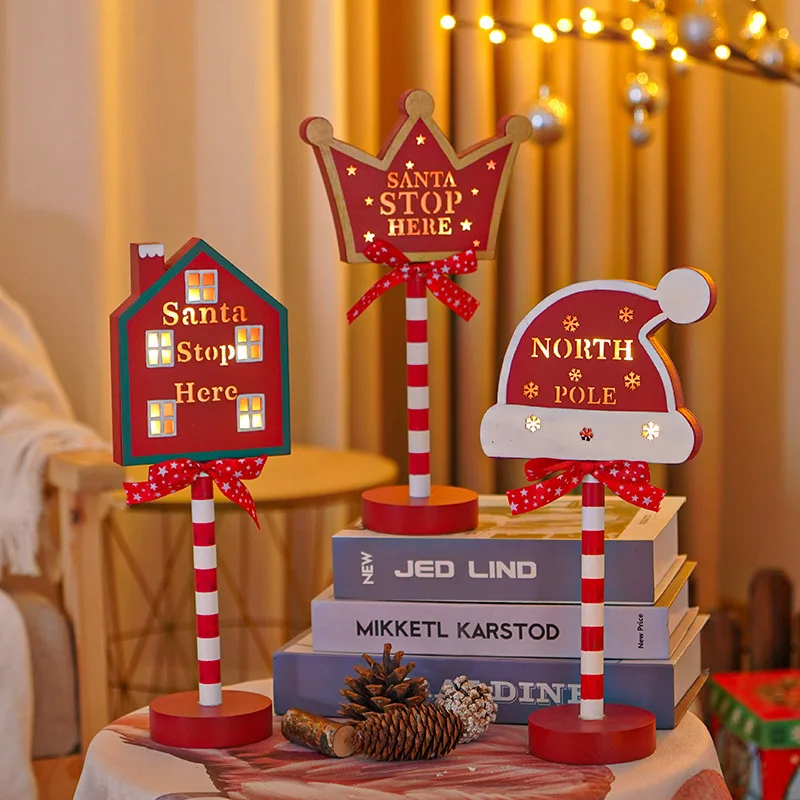 Outdoor Christmas Yard Decorations Santa Stop Here Sign Lights Wood Garden Holiday Xmas Decoration for Christmas Season
