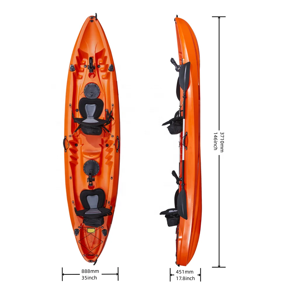 New Designed 3 Person Fishing Kayak Sit on Top Rowing Canoe Plastic Boat for Family Entertainment in Stock