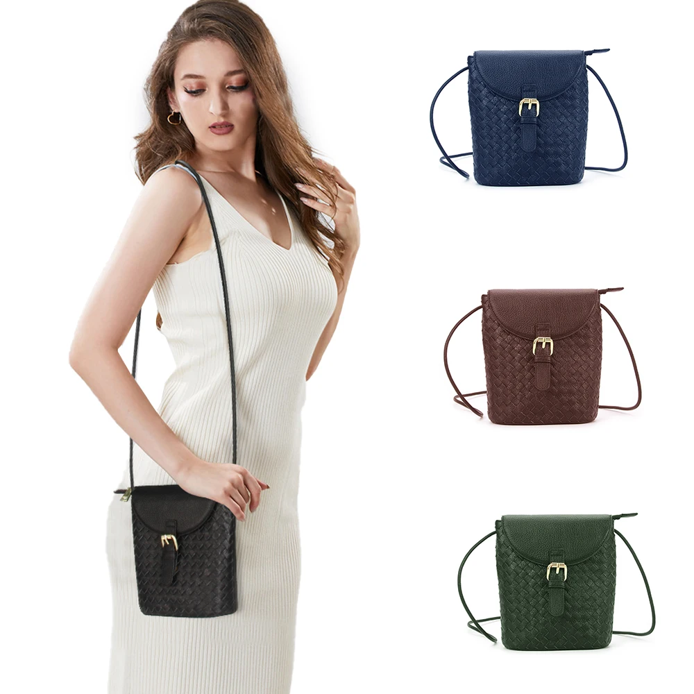 Customized ladies bag Handmade Crossover woven Shoulder Sling Bags Flip bucket bag Real Leather Cross body Purses for Women